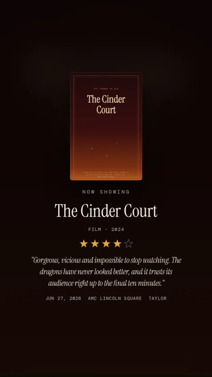 The Cinder Court reviewed in a now-showing poster look
